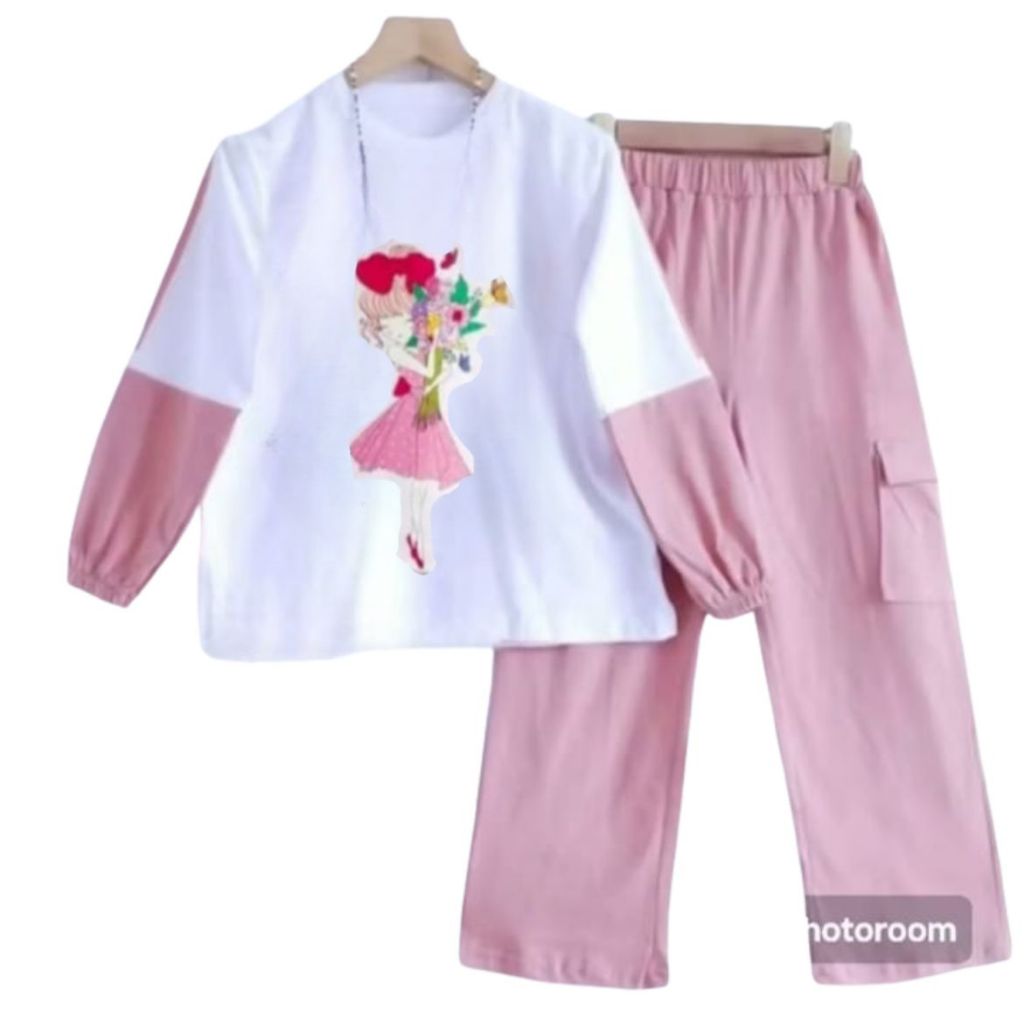 Baju anak perempuan clana cargo terbaru -peri crinckle airflow.setelan anak prempuan