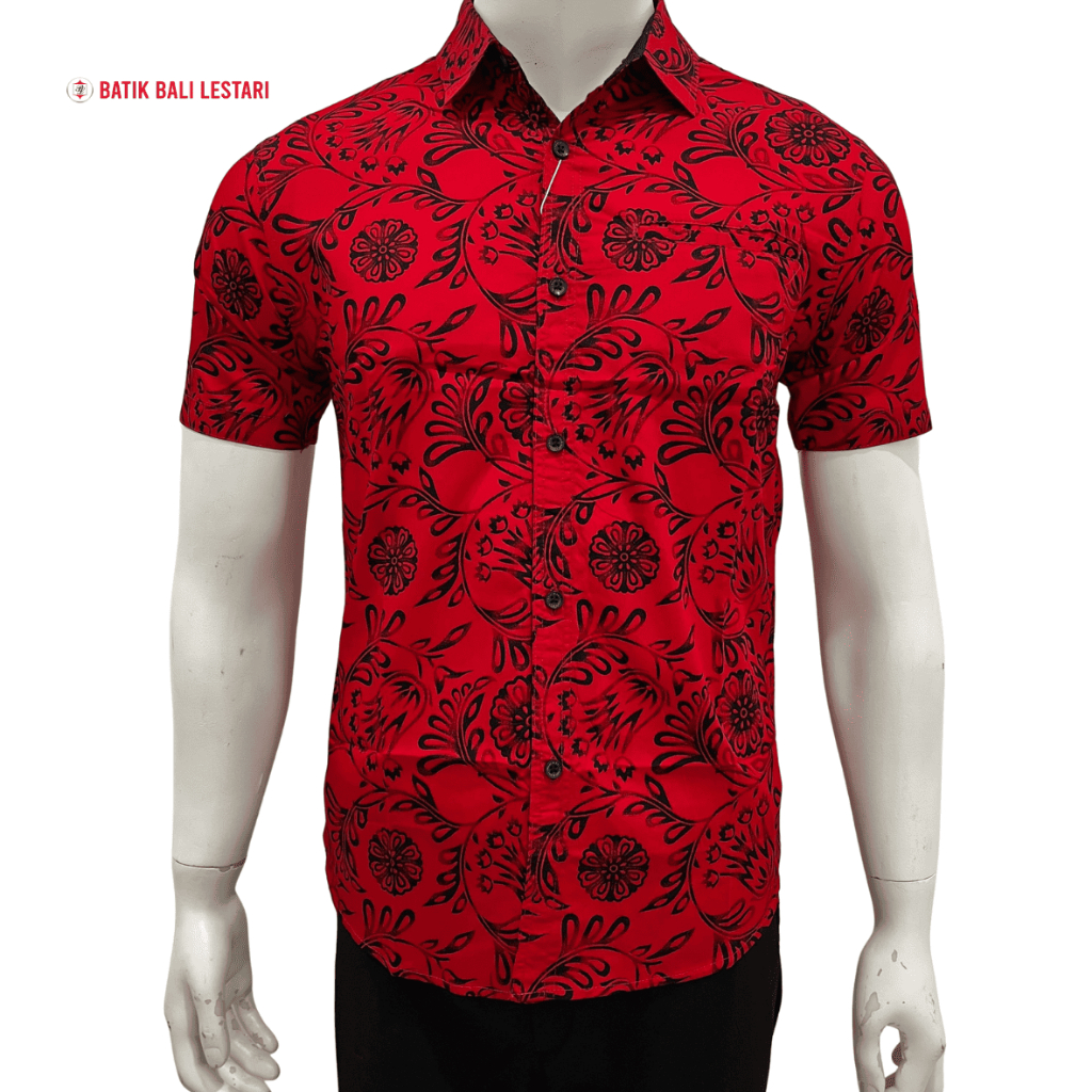Batik Bali Lestari batik Slimfit Lengan Pendek Merah (ULU)