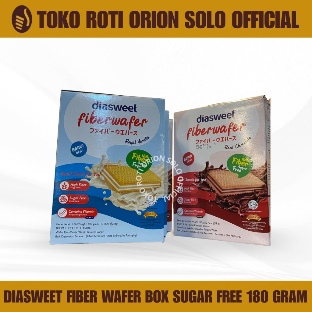 

Diasweet Fiber Wafer BOX Sugar Free - Netto 180gr (Isi 10 bks x 18gr) - Orion Solo
