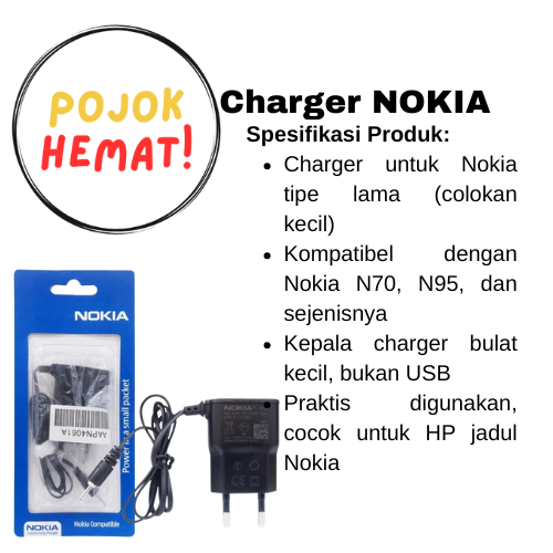 Charger Nokia Colokan Kecil Cas HP Jadul N70 N95 1280 105 Konektor Bulat