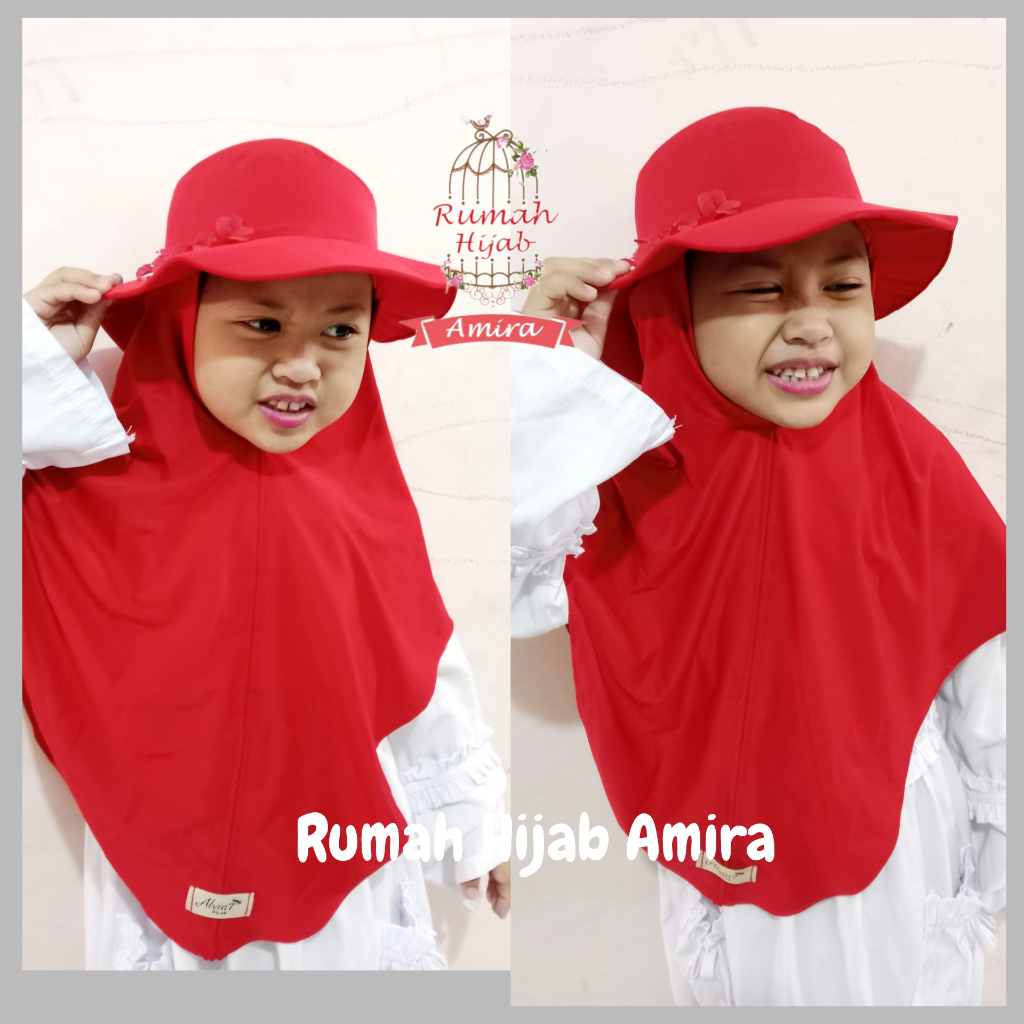 Rumah Hijab Amira - Kerudung Anak Balita Size S Kemerdekaan Topi Nyambung Agustusan Warna MERAH