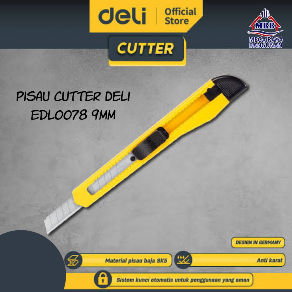

Pisau Cutter Deli EDL009B EDL0078 9mm Mata Baja SK5 Sistem Kunci Otomatis Pemotong Kertas Kain Presisi berkualitas dan tajam