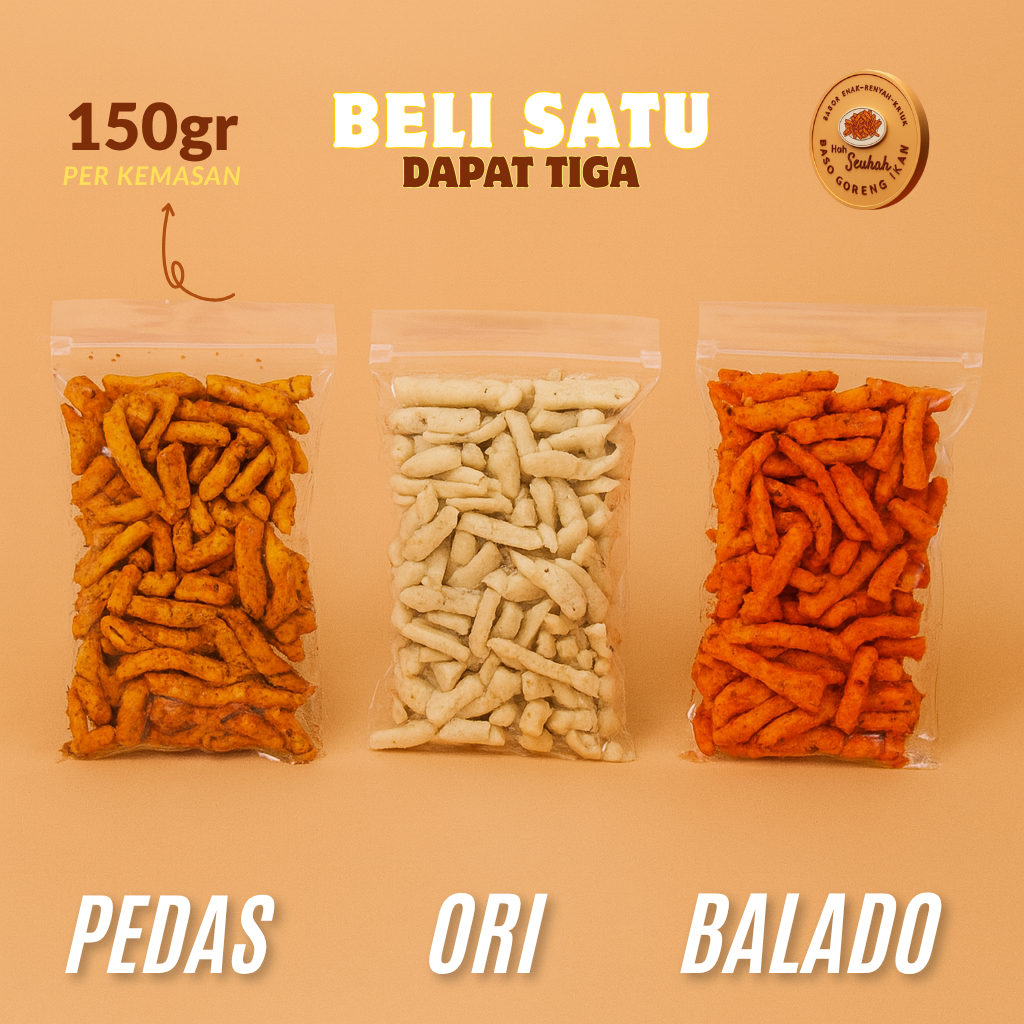 

Basreng Beli 1 Dapat 3 Varian Rasa Berbeda Bundling 450gr Snack Baso Goreng