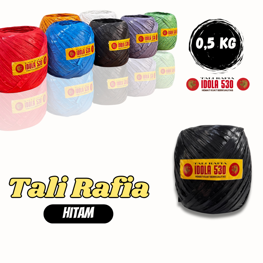 

Tali Rafia Plastik | Rafia Warna Hitam | Tali Rafia Idola 530 | Tali Rafia 0,5 Kg Gulungan Besar | Tali Rafia Hitam Pekat Warna Glossy