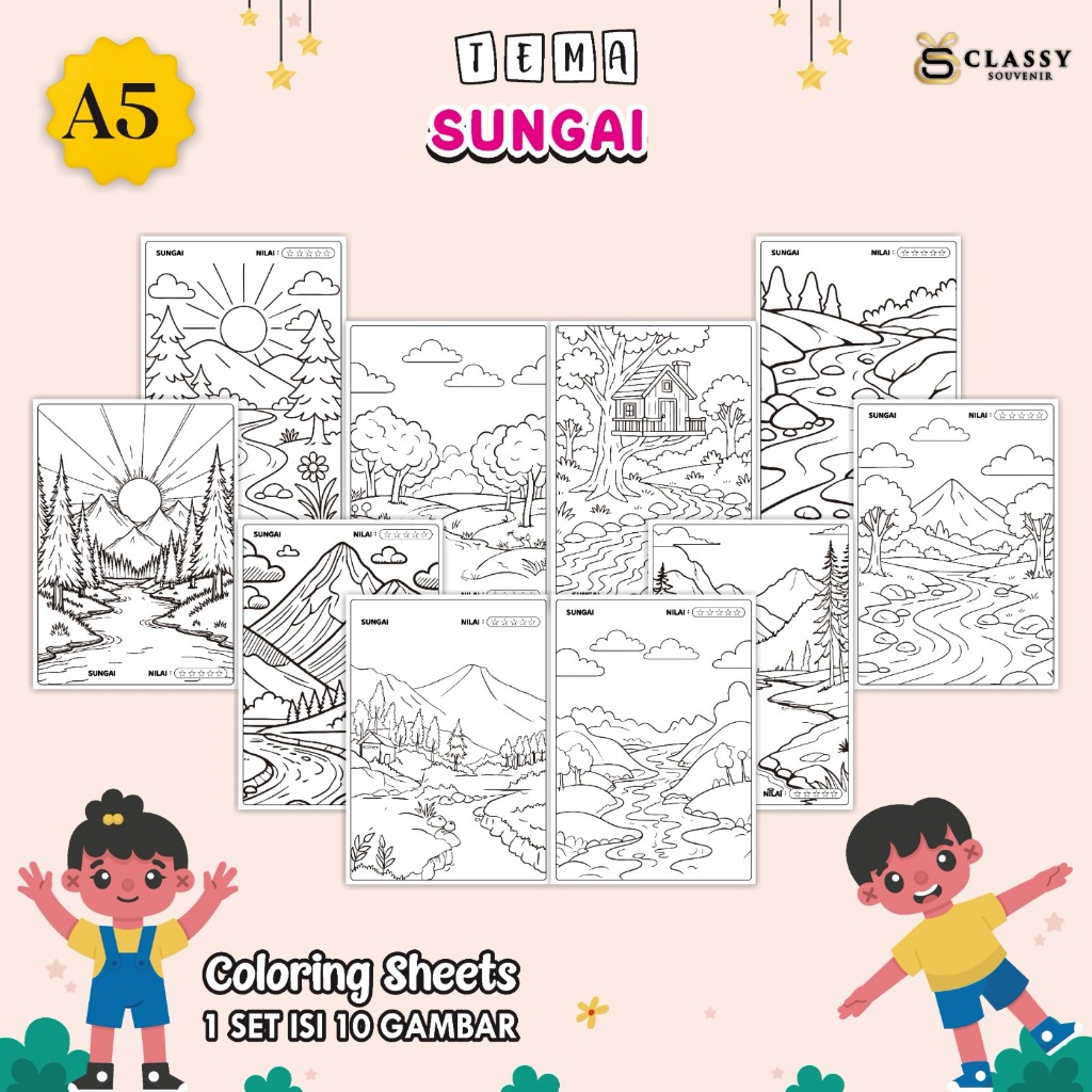 

LEMBAR GAMBAR MEWARNAI A5 BAGIAN TEMA SUNGAI - KERTAS MEWARNAI ANAK - COLORING SHEETS FOR KIDS