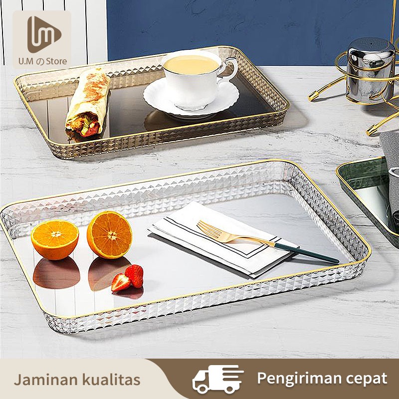 Nampan Plastik Emas Serbaguna Baki Tray Aesthetic Nampan Cantik Dekorasi Hiasan Rumah Nampan