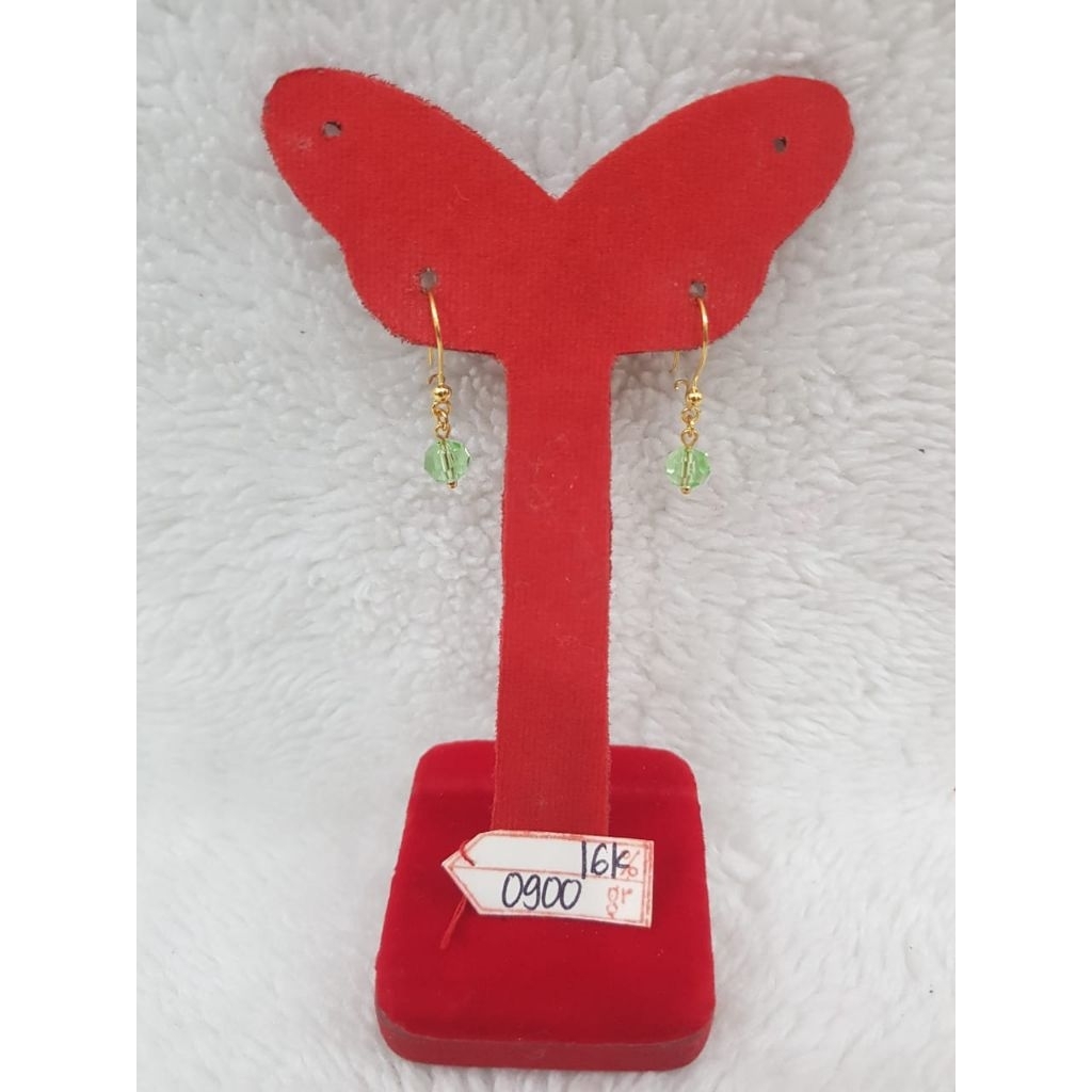 AT485N417N Anting mata kristal hijau emas kuning asli berat 0.900 sama mata 1.300 kadar 16k 70%