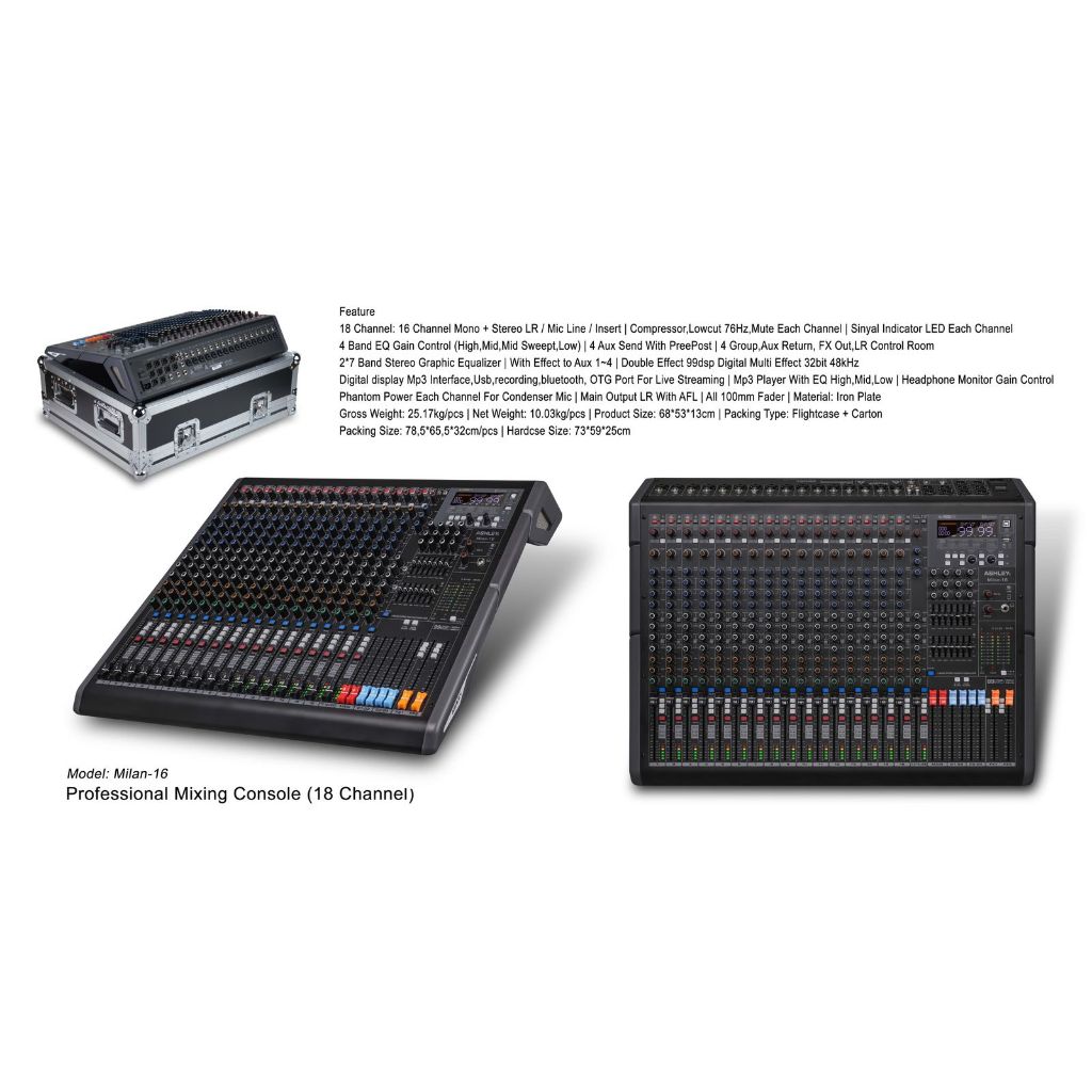 Mixer 16 Ch Ashley Milan16 Milan 16 Original