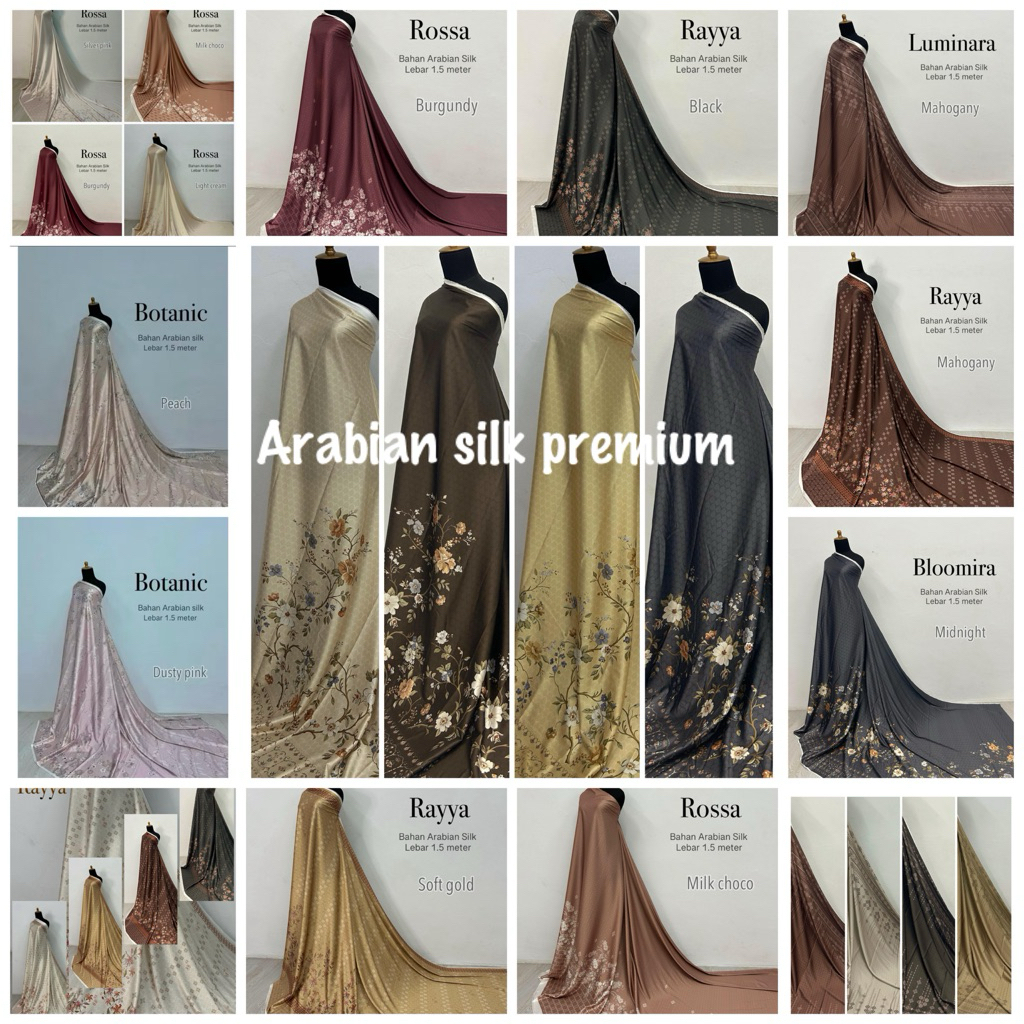 bahan arabian silk mengkilat lembut dasar baju wanita / kain baju gamis wanita bakal silk premium te
