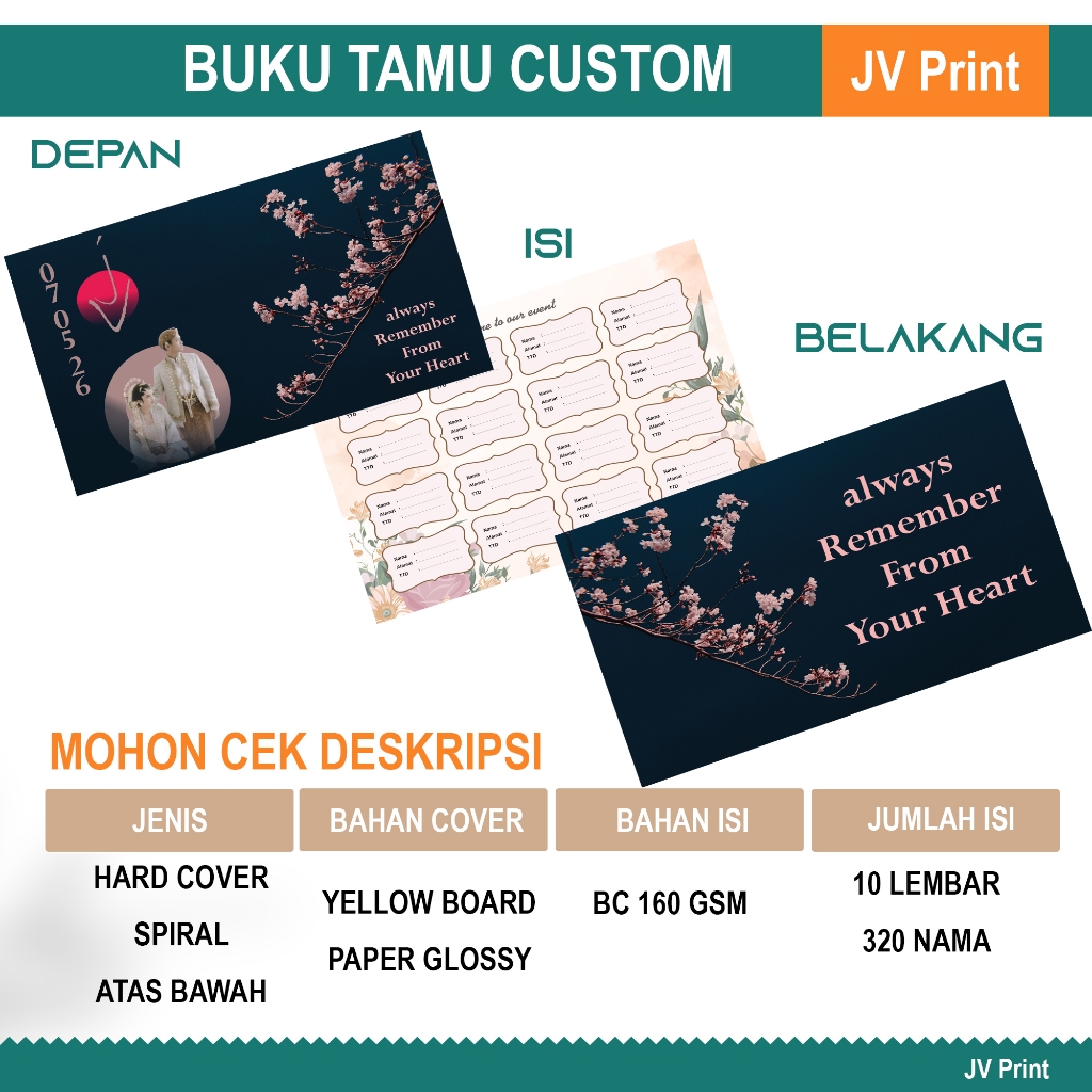 

Buku Tamu Undangan Custom (hurufawal/waktu/foto/kata-kata)