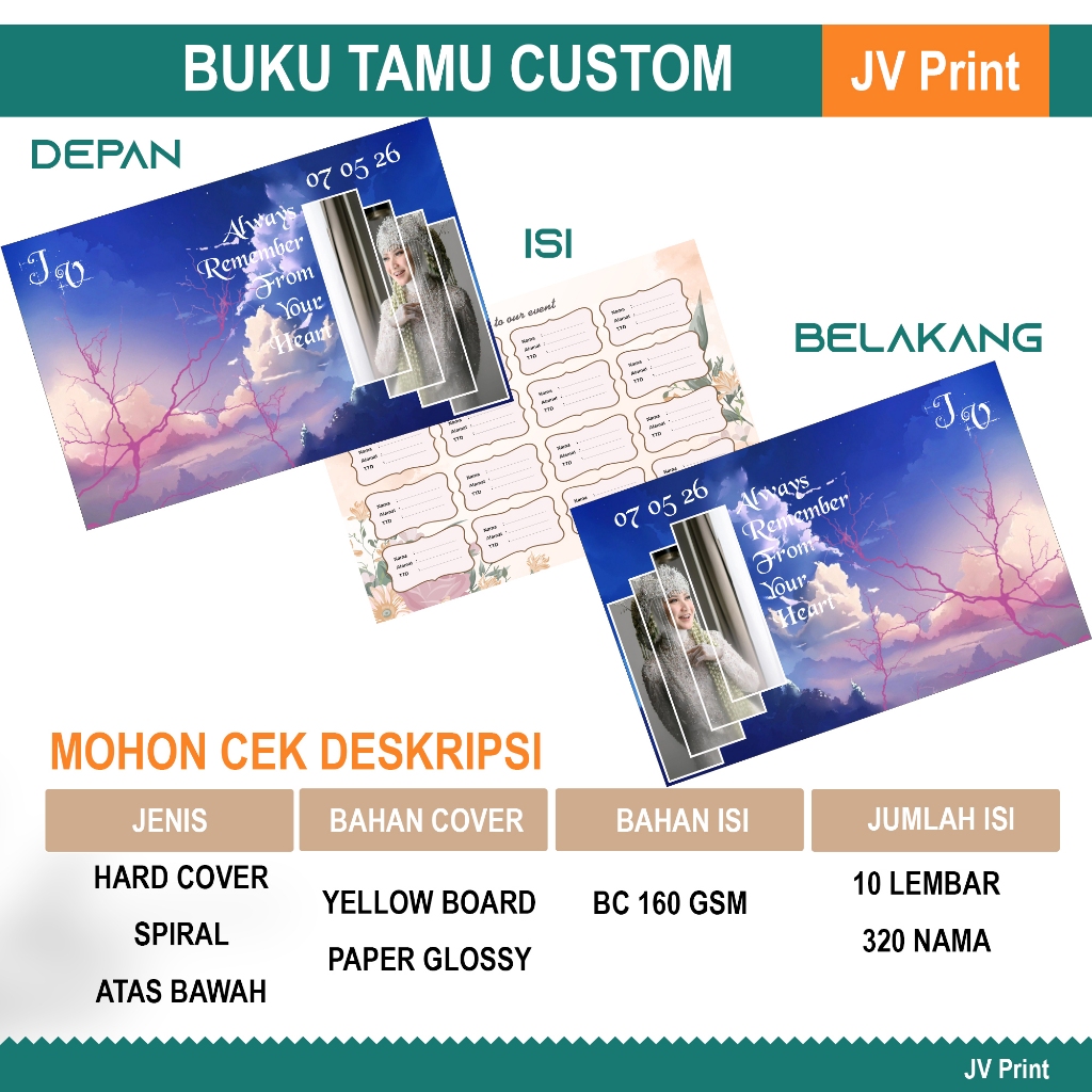 

Buku Tamu Undangan Custom (hurufawal/waktu/foto/kata-kata)