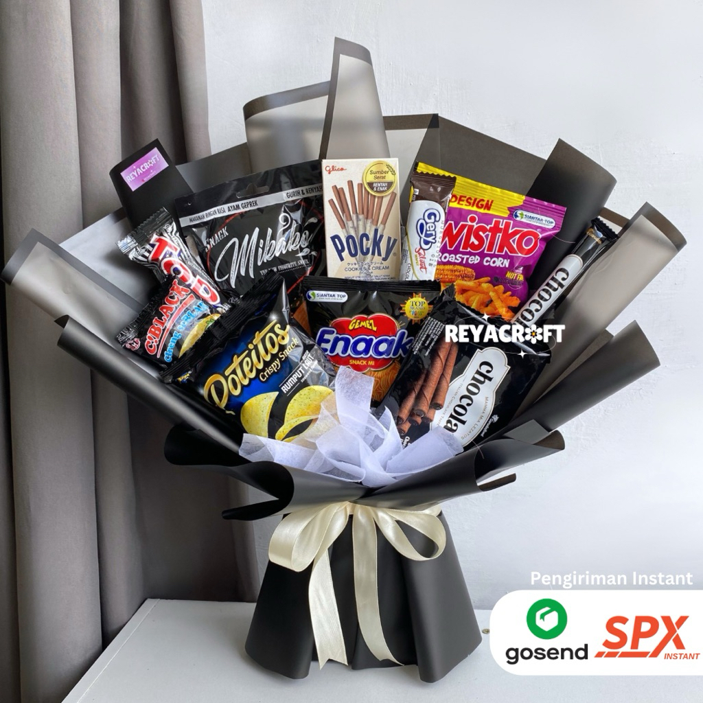 REYACRAFT Buket Snack Hitam | Buket Snack 75rb | Snack bouquet | Buket Snack Setiabudi bandung