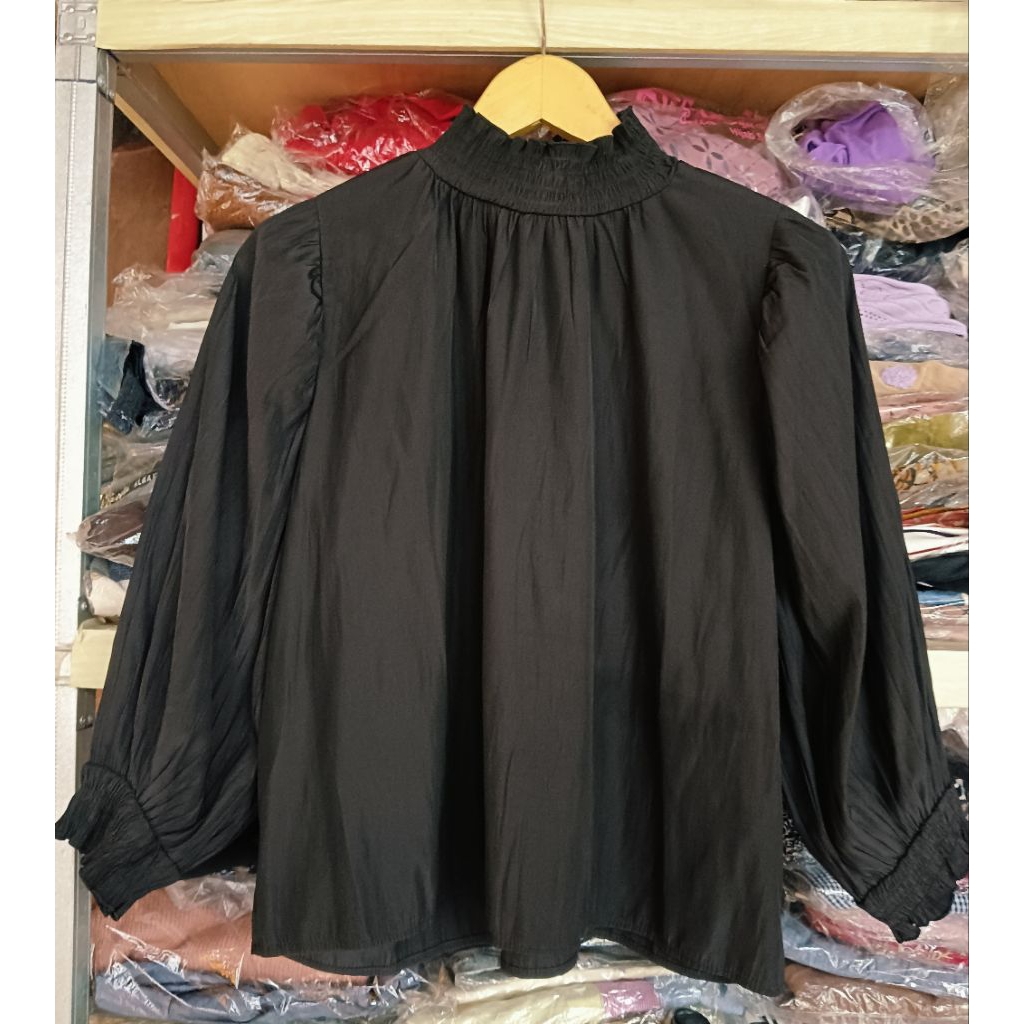 [COD] BAJU OVERSIZE LENGAN BALON | BLOUSE WANITA ALA KOREA HITAM PEKAT