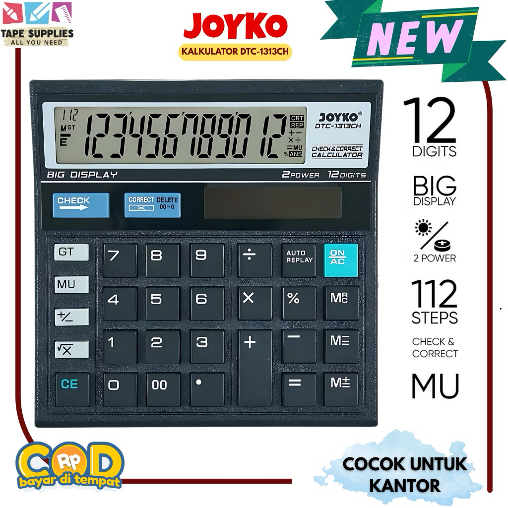 

Joyko Calculator DTC-1313CH / Kalkulator 12 Digits 12 Angka BERKUALITAS +Pengoreksi Angka