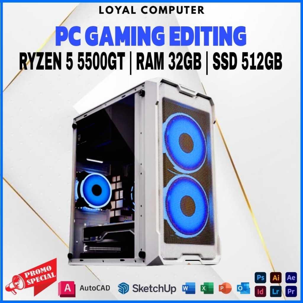 PC Gaming AMD Ryzen 5 5500GT RAM 32GB SSD 512GB HDD 500GB Murah Bergaransi