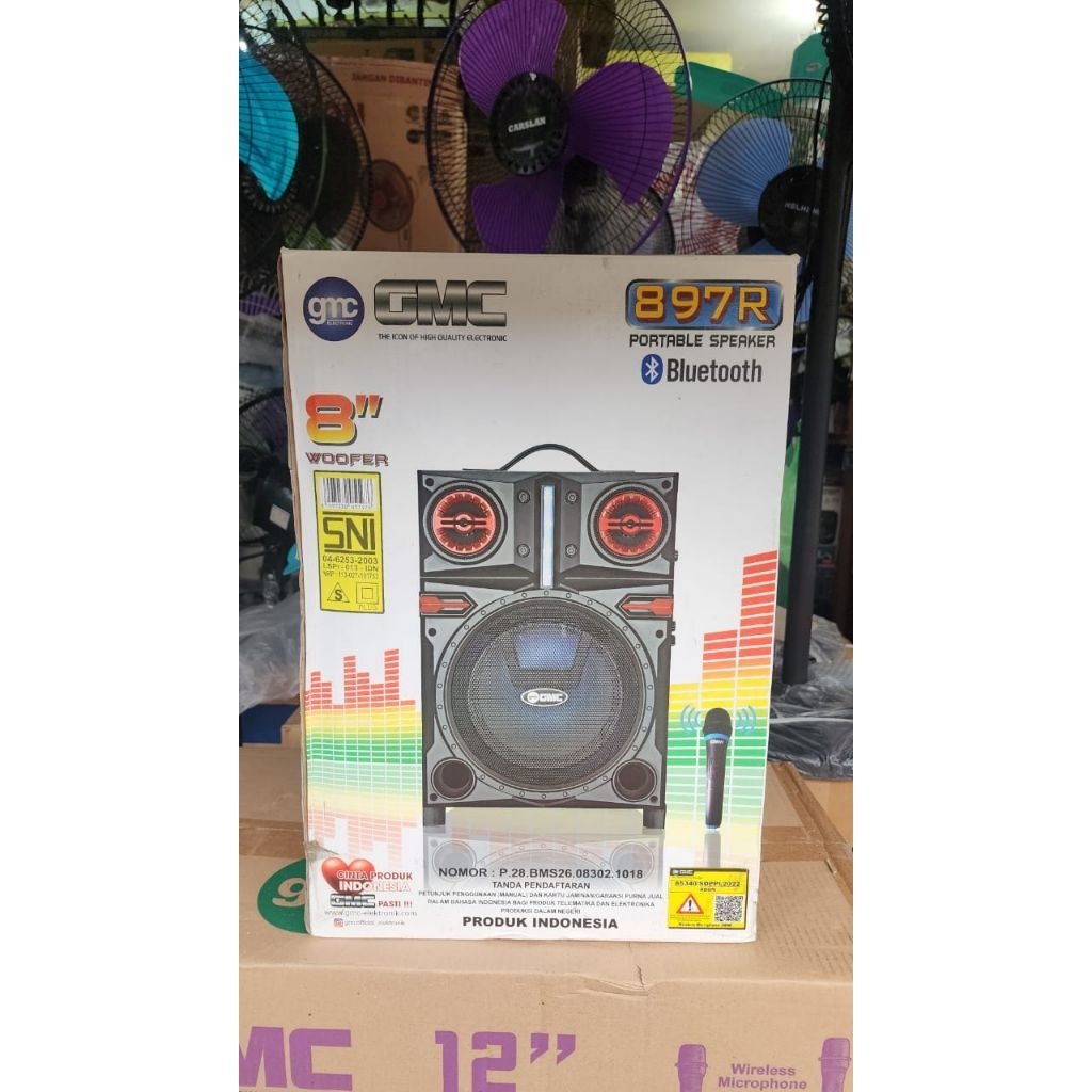 Speaker GMC 897R Speaker Bluetooth Portable lengkap setting echo plus bonus mic wireless single dan 