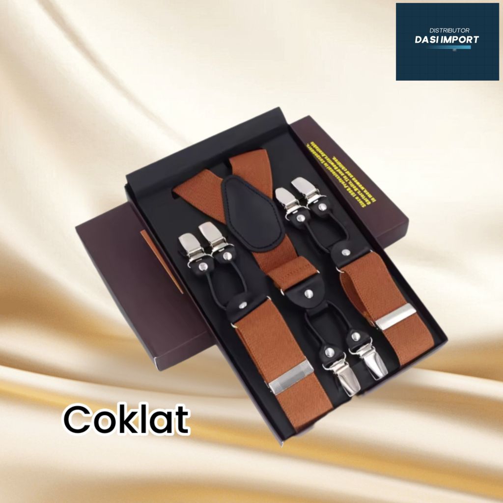 Fashion Pria Suspender Bretel Ikat Pinggang Capit 6 Coklat