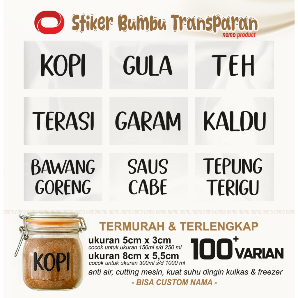 

Stiker Label Transparan Pantry Tahan Air dan Minyak , Tempat Wadah Makanan, Toples, Botol Dapur - RR