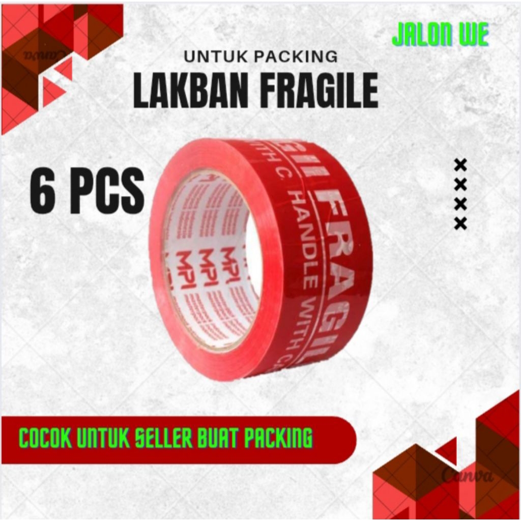 

Lakban Fragile Merah 48mm x 90 Yard – Paket 6 Pcs | Handle With Care / Jangan Dibanting