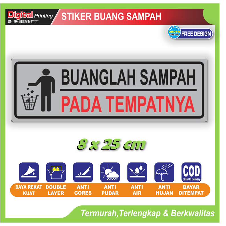 

Stiker tulisan buanglah sampah pada tempatnya sticker peringatan dilarang buang sampah anti kotor