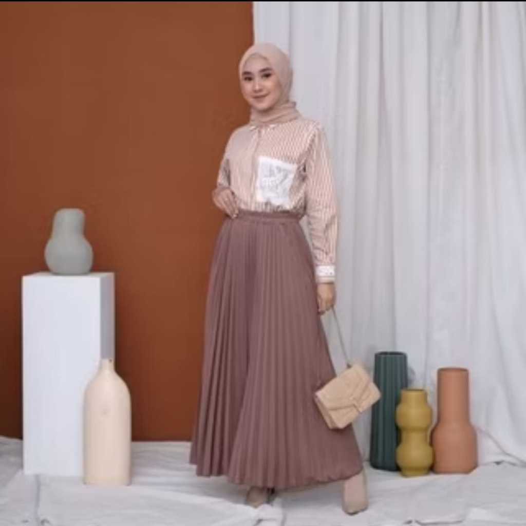 Rok Plisket Premium Wanita Bahan Kain Panjang / ROK PLISKET JUMBO