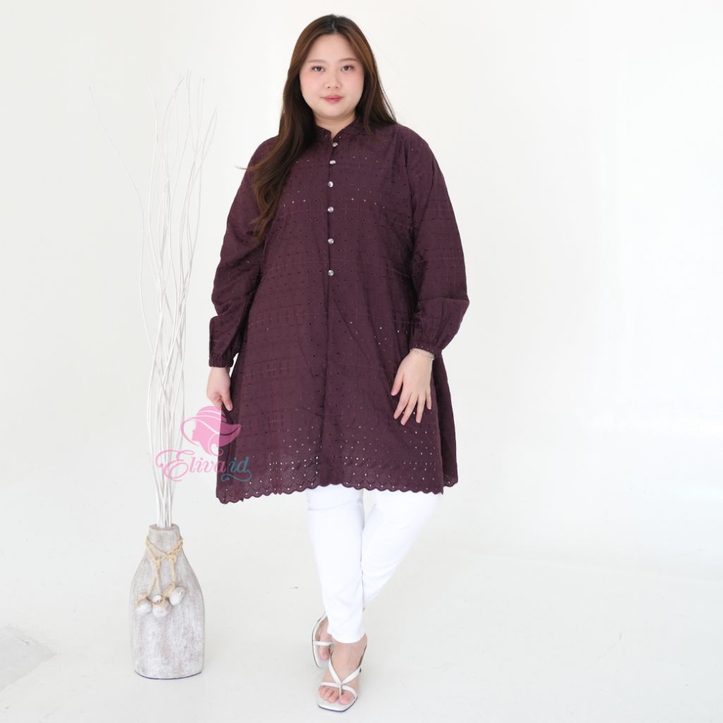 Jumbo Tunik Pevita kebaya katun bordir  bolong ld 120 130 140 cm