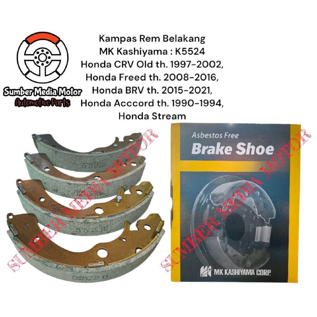 MK Kashiyama Kampas Rem Belakang Brake Shoe K5524 Honda CRV Old tahun 1997-2002, Honda Freed tahun 2