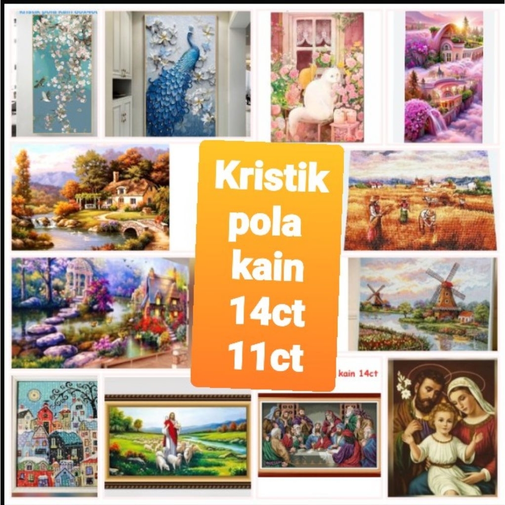 (ARRIVAL Stok) CROSS STITCH KIT PAKET KRISTIK POLA KAIN BUNGA HEWAN PEMANDANGAN YESUS 14CT 11CT