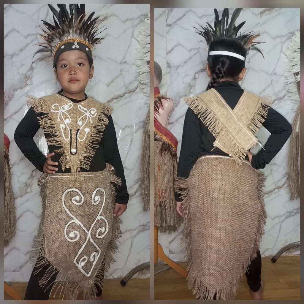 BAJU DAYAK KOSTUM DAYAK BAJU PAPUA ANAK ANAK ONLY LENGKAP TOPI