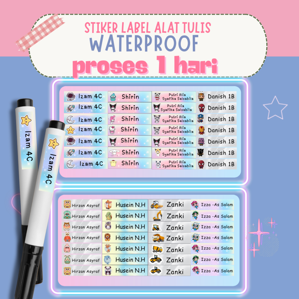 

Stiker nama waterproof 35 pcs - label nama - anak sekolah - tahan air - custom