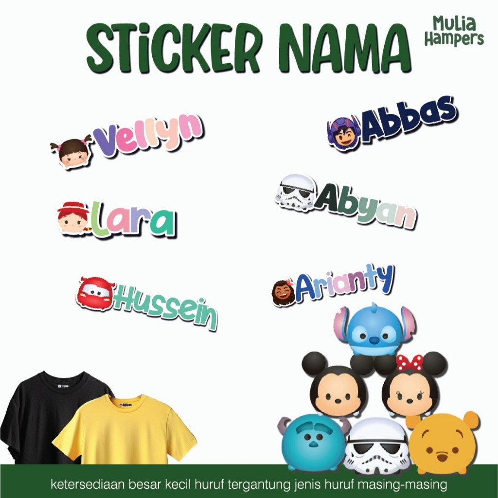 

Stiker Nama Label Baju Kaos Sablon Dtf Tema Tsum Tsum Karakter Waterproof 1 Set Isi 20 Pcs