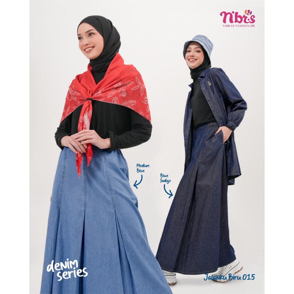 Rok Jeans Nibras Rok Denim Rok Wanita Dewasa Bahan Denim Jalanku Biru 015