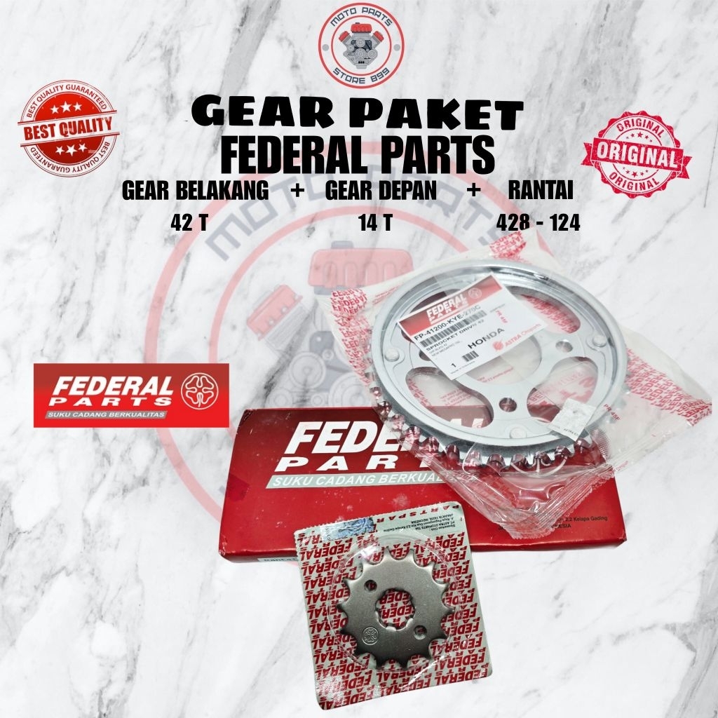 GEAR SET/GIR PAKET/CHAIN KIT (KYE) ORIGINAL FEDERAL PARTS MOTOR HONDA MEGAPRO, VERZA, CB 150 R LAMA,
