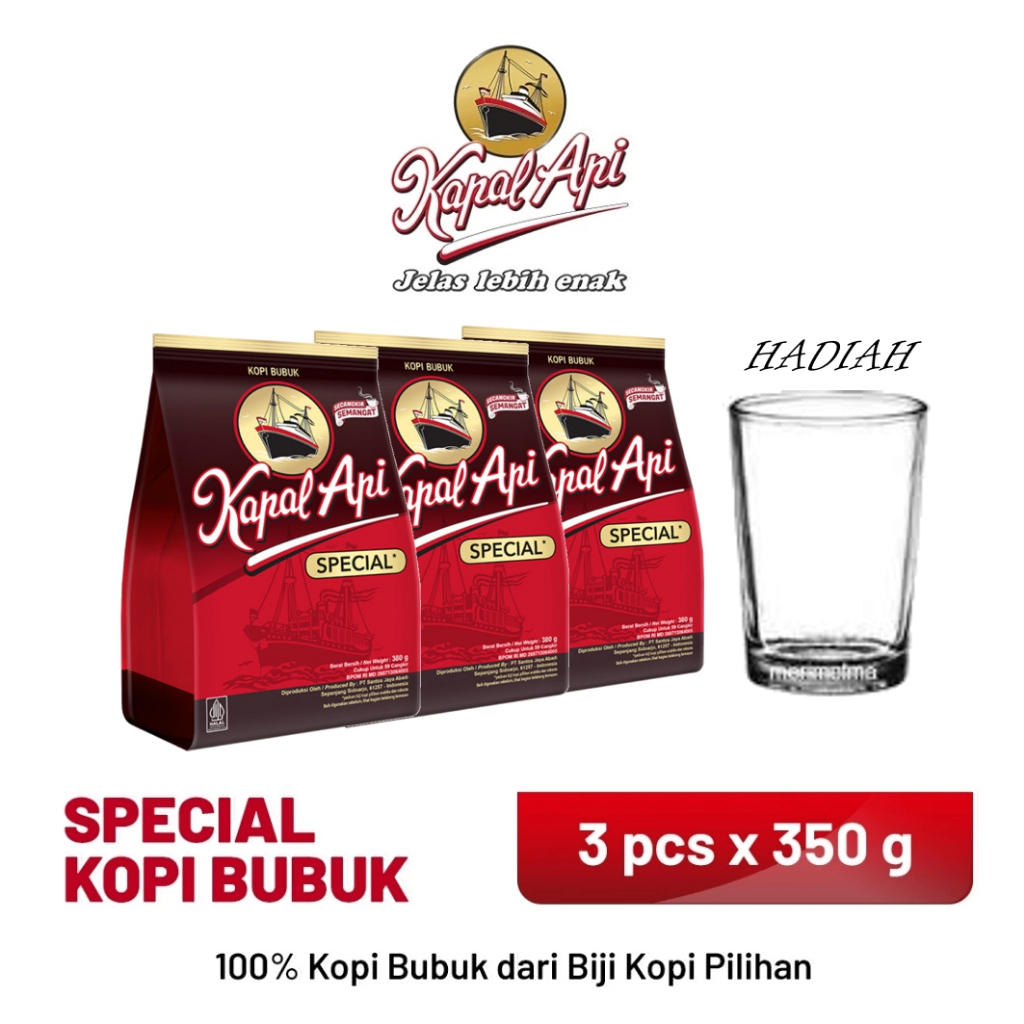 

Kopi Kapal Api Special Merah 3 x 350g bonus GELAS