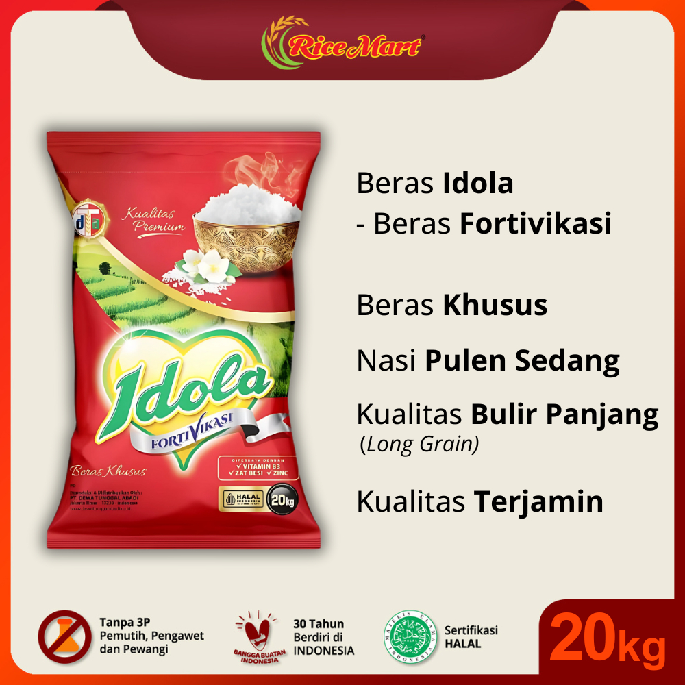 

Beras IDOLA 20 kg [OJOL] - Beras Premium - Pulen Sedang - Produk Indonesia