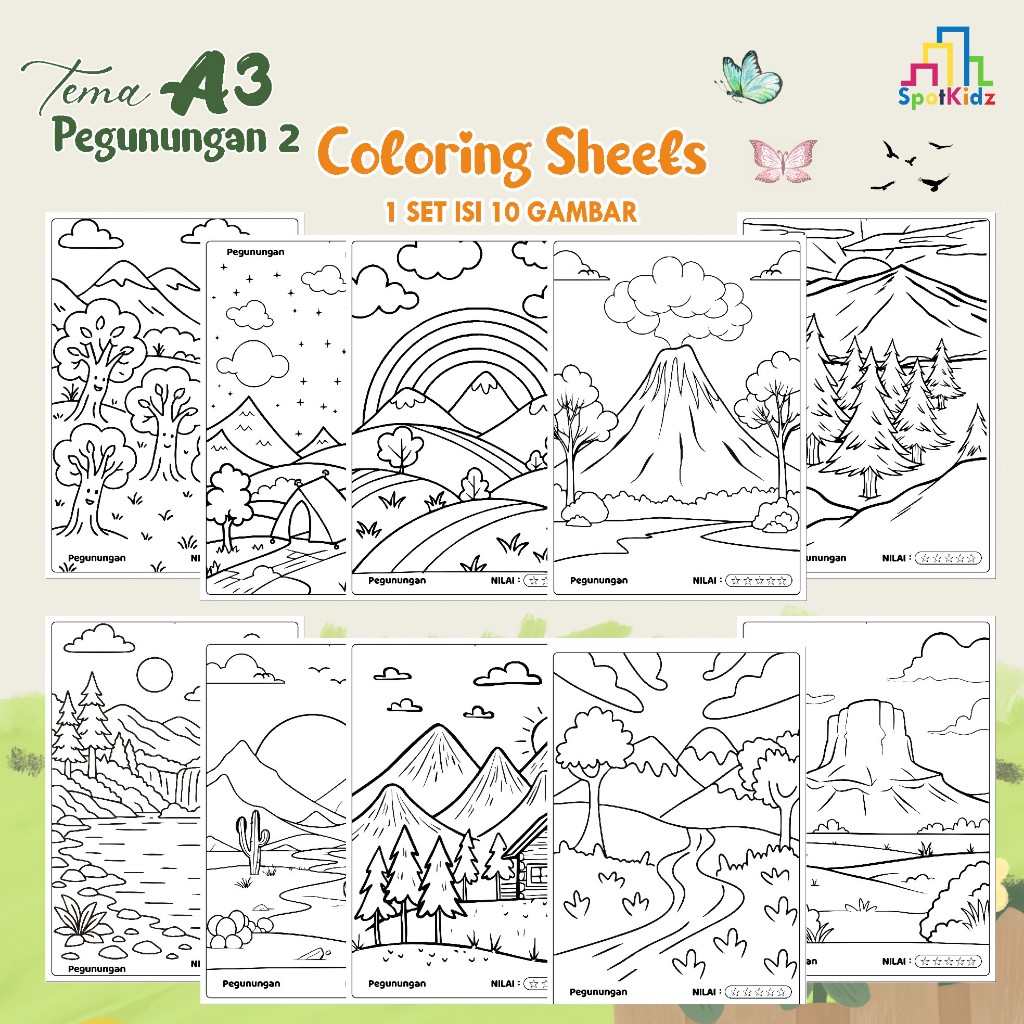 

KERTAS GAMBAR MEWARNAI TEMA PEGUNUNGAN A3 ISI 10 LEMBAR - COLORING SHEET FOR KIDS READY STOCK