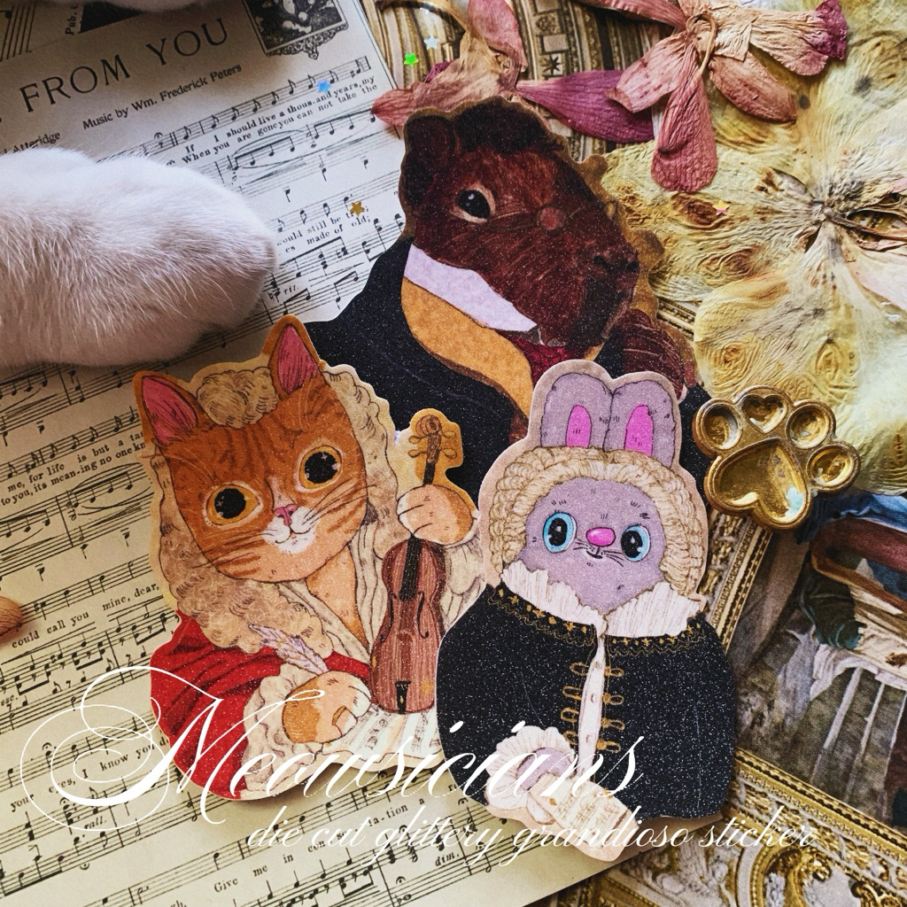 

Vinyl sticker Glittery : Meowsicians by Guyu - Bach, Beethoven, Vivaldi, Schubert