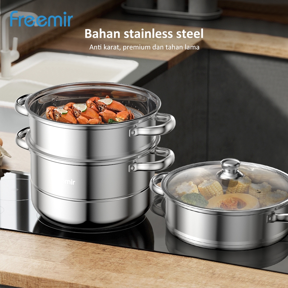 freemir Kukusan Steamer 3 Susun Layer Stainless Steel Panci Kukus Tiga Tingkat