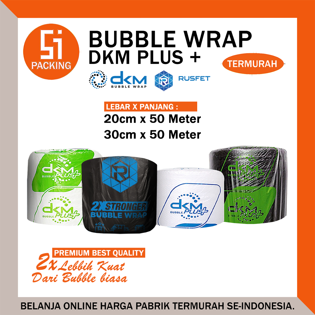 

Plastik Bubble Wrap DKM 30cm 20cm x 50m Warna Putih Bening & Hitam