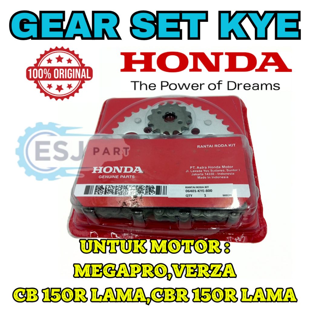 ASLI GEAR SET+RANTAI KODE-KYE ORI HONDA MEGAPRO/VERZA/CB 150 R LAMA KUALITAS ORIGINAL HONDA PRESISII