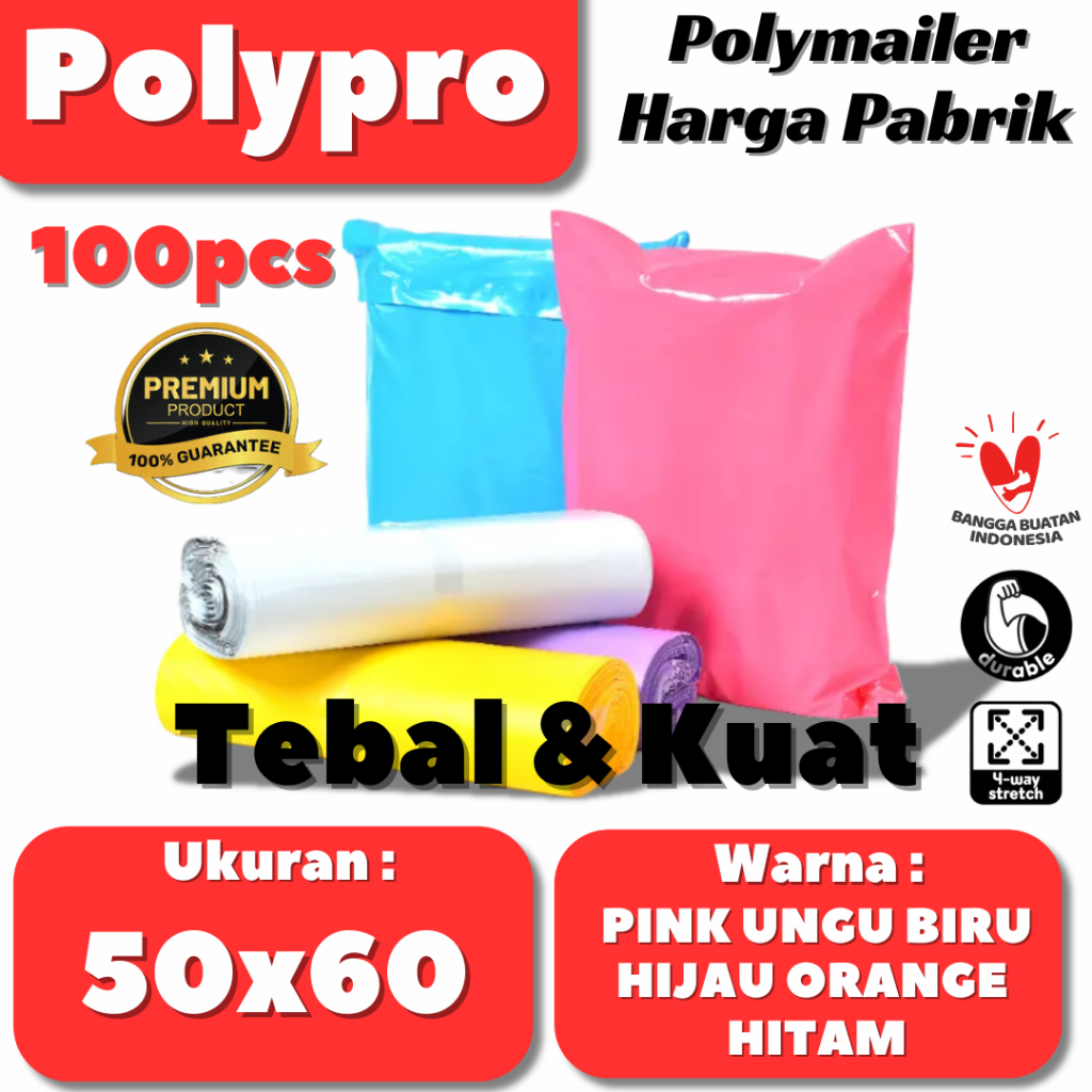 

Plastik Packing 50x60 / Polymailer Warna LDPE Glossy (Isi 100Pcs)