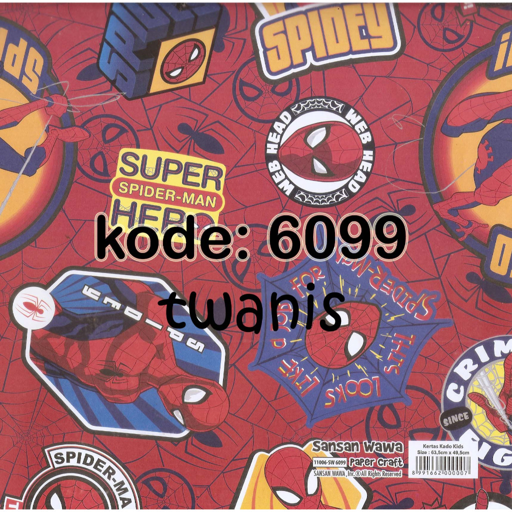 

Kertas Kado Spiderman Merah SANWA kode 6099 Eceran Khusus Jogja kirim Kurir Instan