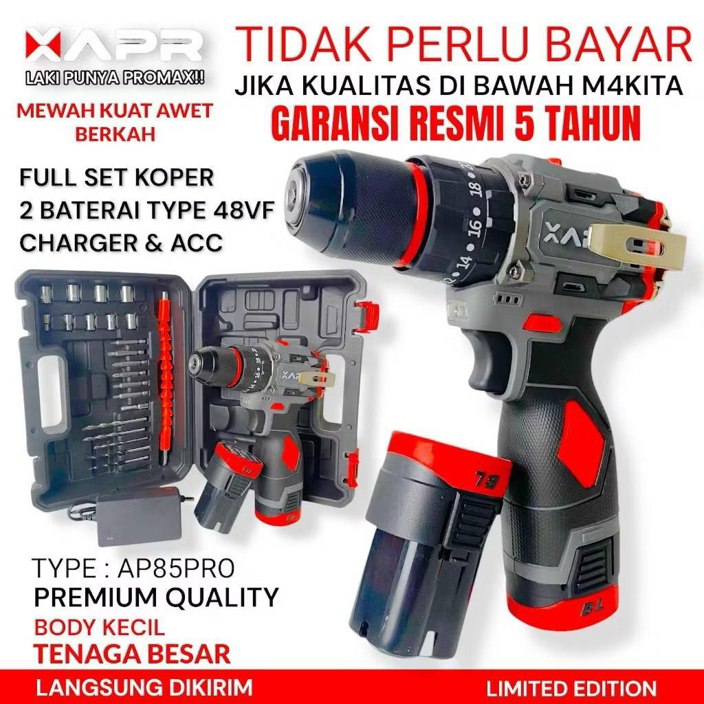 AP85PRO BOR 2 BATERAI APR LENGKAP KOPER TORSI 80NM BOR DINDING KAYU BAJA BESI BETON