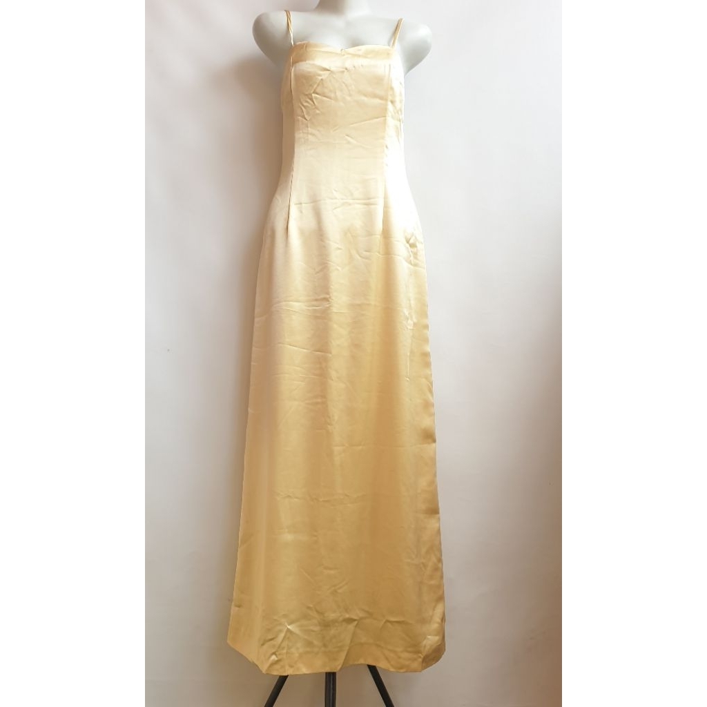 Gaun Pesta Wanita Long Dress Kuning Emas Gold Sleeveless Tali Spaghetti Kondangan Prom Party Bridesm