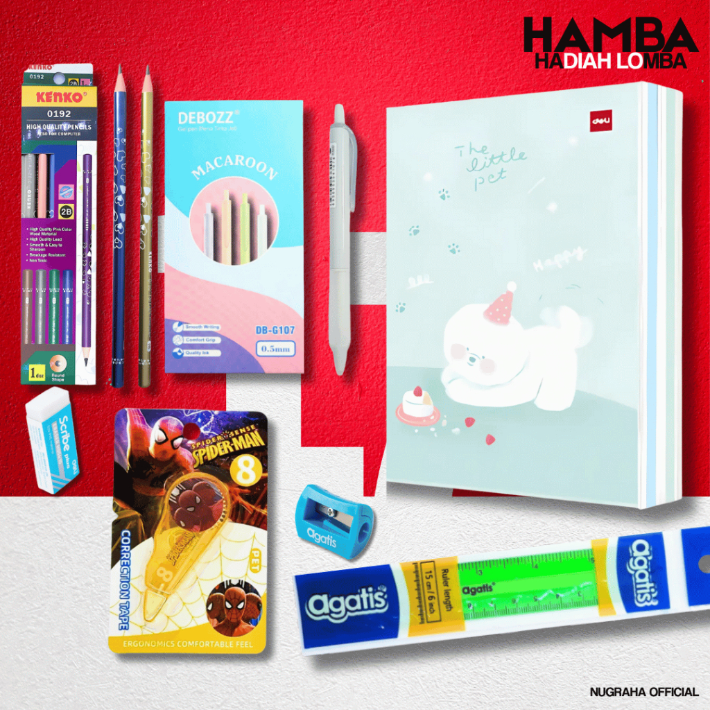 

PAKET HADIAH LOMBA 17 AGUSTUSAN ALAT TULIS ANAK-ANAK BUKU TULIS PENSIL PULPEN RAUTAN BUKU GAMBAR PENGGARIS PENSIL WARNA CORRECTION TAPE CRAYON
