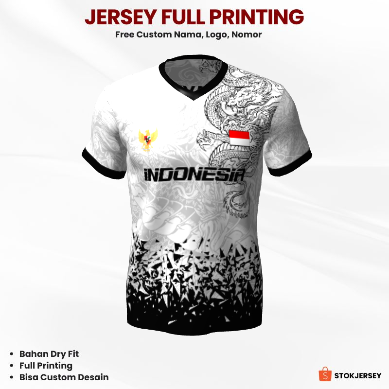 Kaos Jersey Futsal Hitam Putih Motif Abstrak Naga 250 - Jersey Custom Full Printing