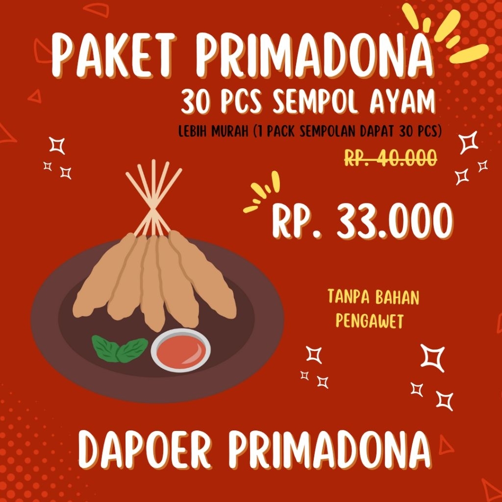 

PAKET PRIMADONA | 1 PACK ISI 30 TUSUK SEMPOL AYAM | HALAL