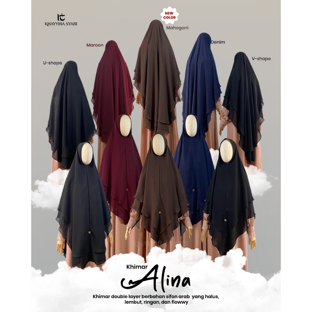 Khimar Alina - Jet Black Sifon Silky Arabian - Oval - V Shape - by Khayyira Syari