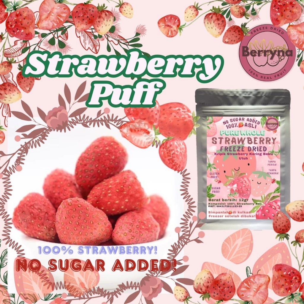 

Berryna New Strawberry FD Signature product buah kering no sugar added makanan ringan 12g tanpa penambahan gula