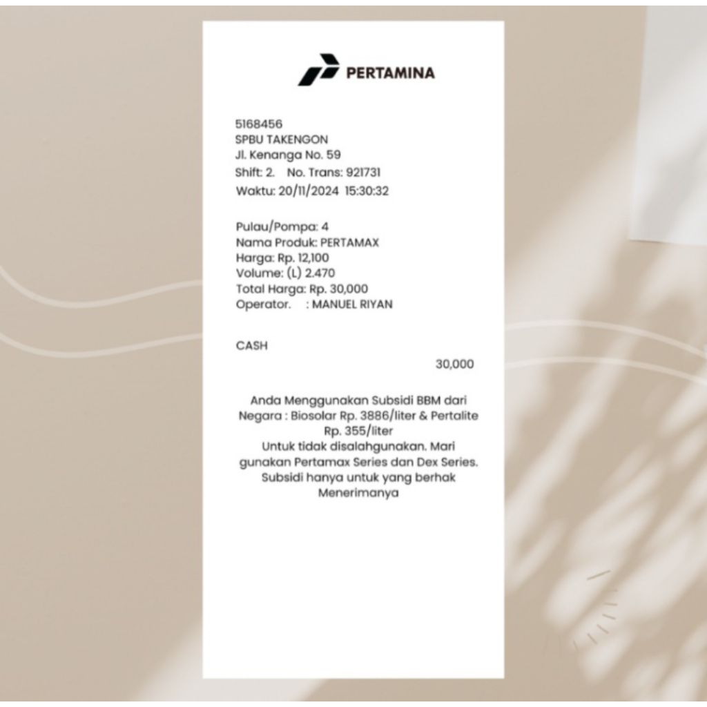 

Duplikat Struk Bensin